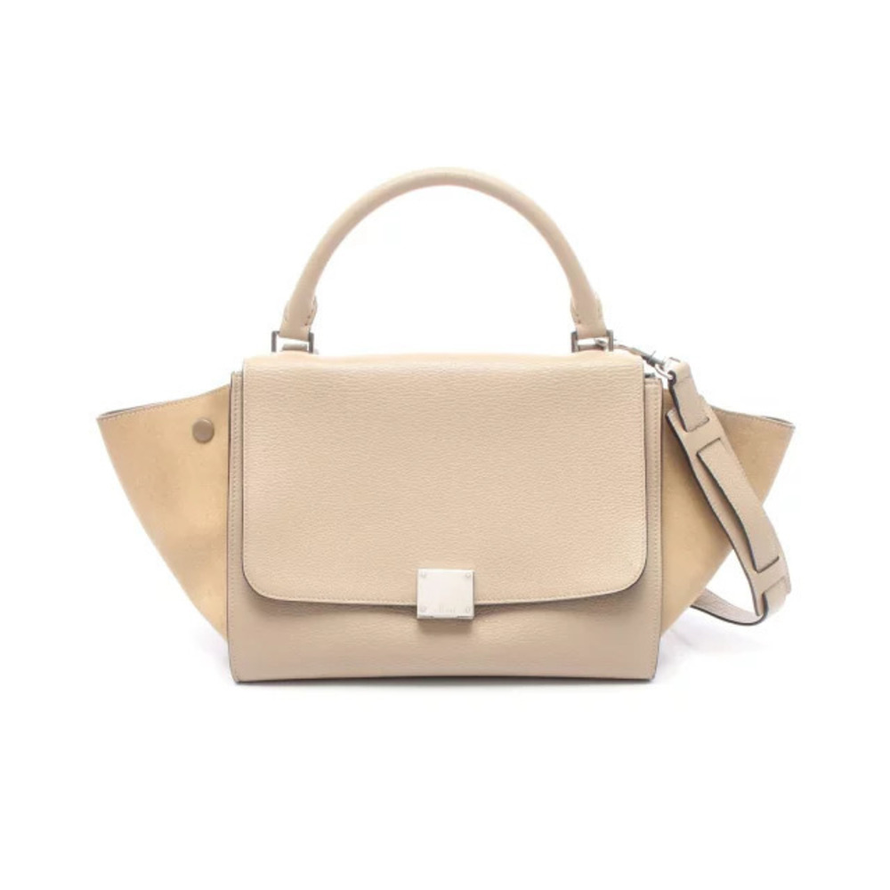 Celine Trapeze Handbag Leather Suede Beige Cream Brown